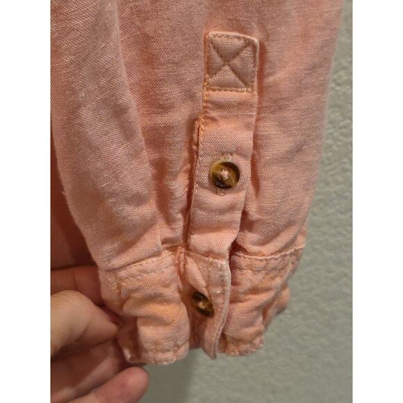 Anthropologie Boho Top Small Womens Pilcro Pink Linen Ruffle Button Up Shirt - Picture 4 of 7